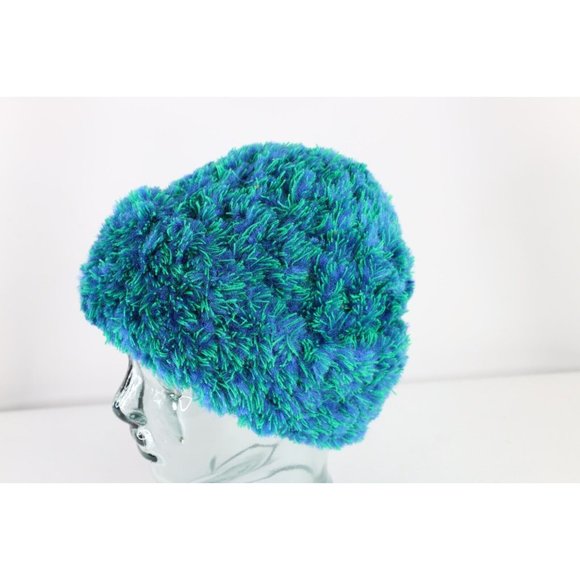 NOS Vintage 90s Streetwear Textured Fuzzy Shag Beanie Hat Cap Green Womens OSFA main image 4